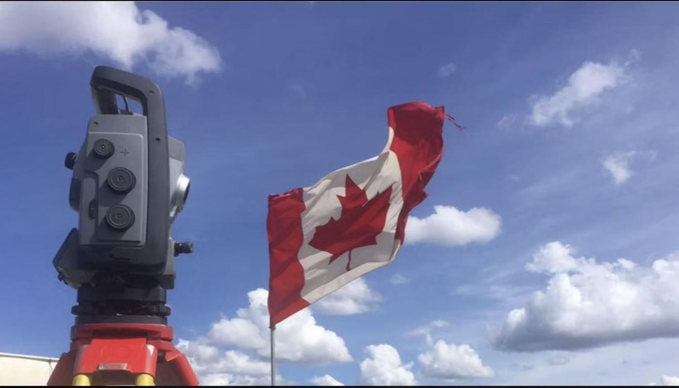 Robotic total station with the Canadian flag